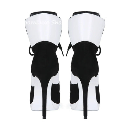 Round Toe Sports Lace Up Women's Short Boots 2026 Thick Sole Mixed Color Stilettos Autumn Winter New Street Style Casual Rock Bo
