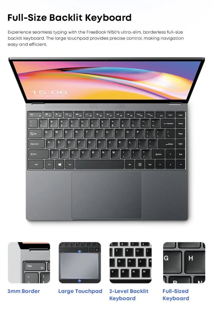 CHUWI FreeBook 2-in-1 Laptop IntelN150 13.4'' Touch 2.5K Screen 16GB LPDDR5 RAM 512GB SSD WiFi6 BT5.2 Convenient Office Notebook