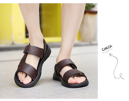 Mens Leather Slippers Comfortable Breathable Summer Big Size Sandals for Men with Soft Sole