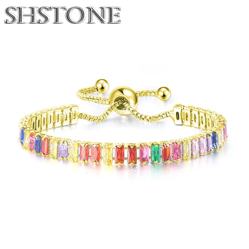 Noble 925 Sterling Silver Bracelet Chain Luxury Color Crystal Hand Jewelry For Women Charm Wedding Gift Party 18cm