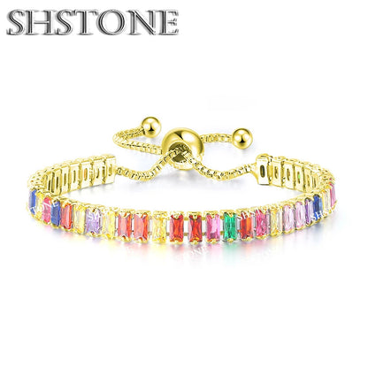 Noble 925 Sterling Silver Bracelet Chain Luxury Color Crystal Hand Jewelry For Women Charm Wedding Gift Party 18cm