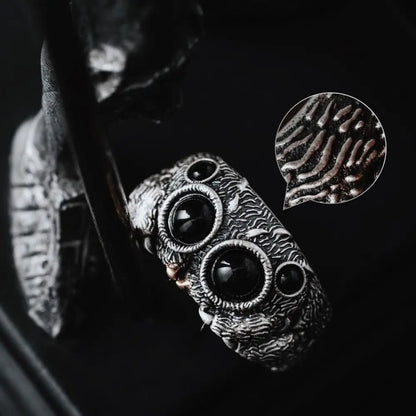 Black Agate Jumping Spider Ring Personalized Electroplated Copper Animal Open Rings Adjustable Opening Fashion Statement Ring