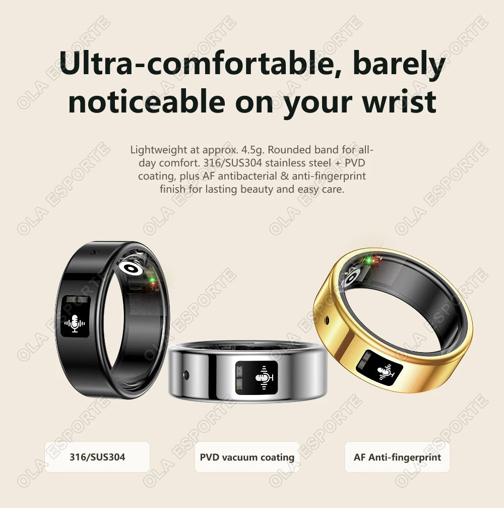 New AI Recording Smart Ring 2026 Heart Rate Health Monitoring Gesture Control AI-Translation Waterproof Multiple Sport Smartring