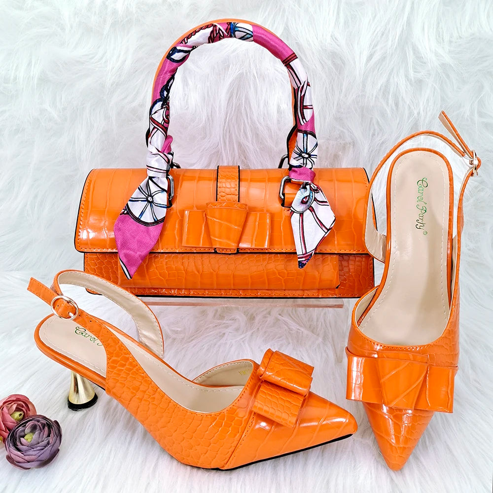 Doershow new come Matching Women Shoe and Bag Set Decorated brown Nigerian Shoes and Bag Set Italy Shoes and Bag set  HFG1-16