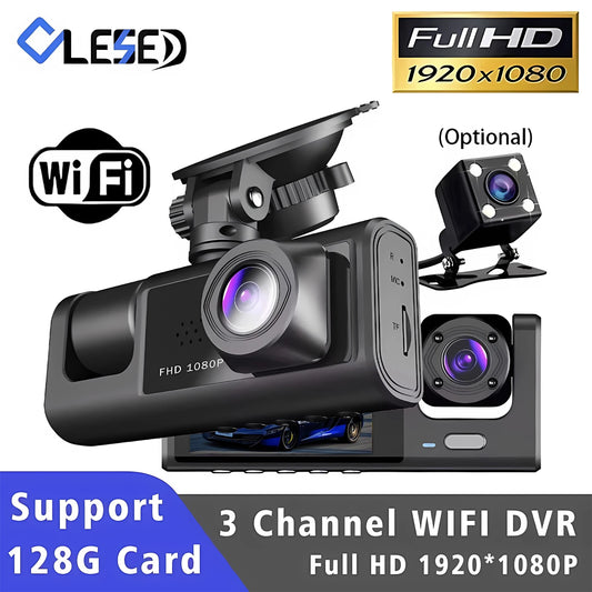 WiFi 3 Channel Car DVR Three Way Dash Cam Inside Vehicle Camera DVRs Recorder FHD 1080P Video Mini Registrator Dashcam Camcord