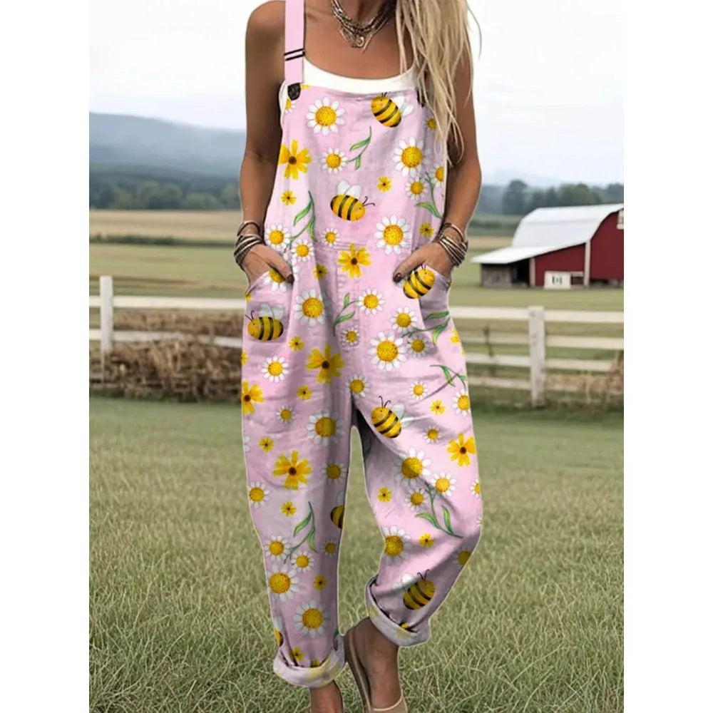 Relaxed Fit Women's Overalls with Cute Animals Patterns Fashion Jumpsuits Adjustable Design for Picnics and Country Outings