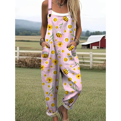 Relaxed Fit Women's Overalls with Cute Animals Patterns Fashion Jumpsuits Adjustable Design for Picnics and Country Outings