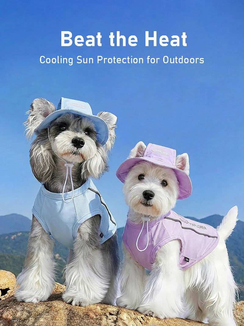 Pet Dog Summer Cooling Vest with Cap Breathable Mesh Sun Protective Shirt for Dogs&Cats，Lightweight Outdoor Pet Clothes Set