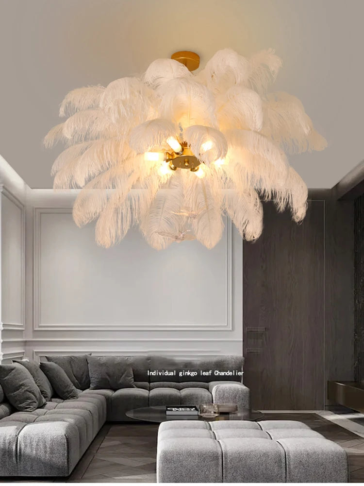 Nordic White Ostrich Feather Pendant Light Modern Led Chandelier Lights for Living Dining Room Children's Decor Hanghing Lamp