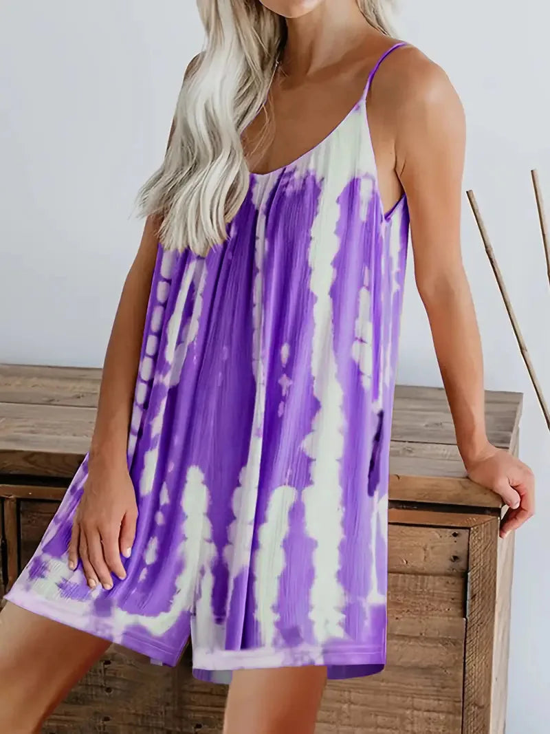 2023 Spring/Summer Cross Border European and American Women's Dress Strap Printed Wide Leg Pants Jumpsuit Shorts