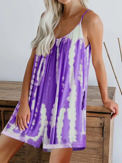 2023 Spring/Summer Cross Border European and American Women's Dress Strap Printed Wide Leg Pants Jumpsuit Shorts