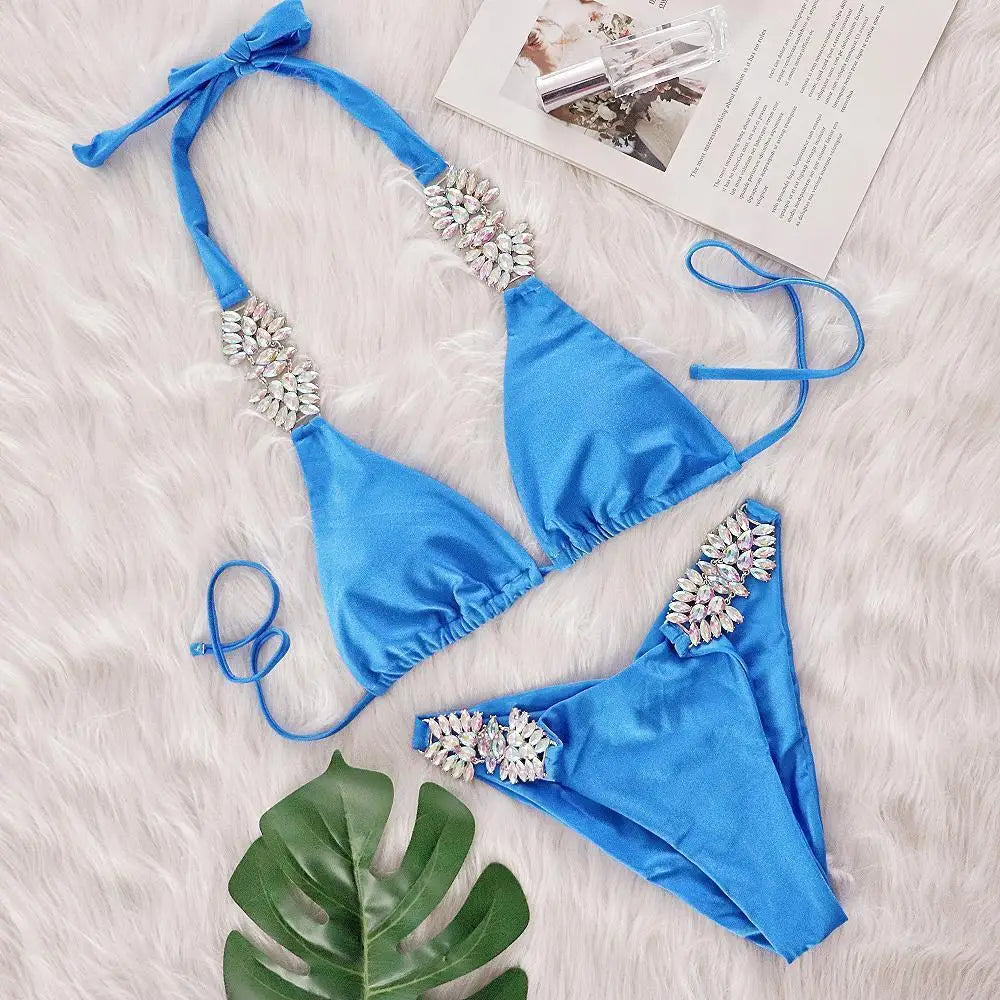 Shiny Sexy Bikinis Swimsuit With Rhinestones Women Swimwear Female Push Up Bikini Beach Swim Wear Bathing Suits Pool Bather 2026