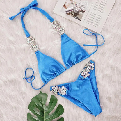 Shiny Sexy Bikinis Swimsuit With Rhinestones Women Swimwear Female Push Up Bikini Beach Swim Wear Bathing Suits Pool Bather 2026