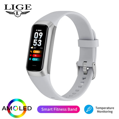 LIGE 1.1 Inch Amoled Heart Rate Monitor Smart Bracelet Wristband Slim Smart Watch Men Women Waterproof  Fitness Tracker Band