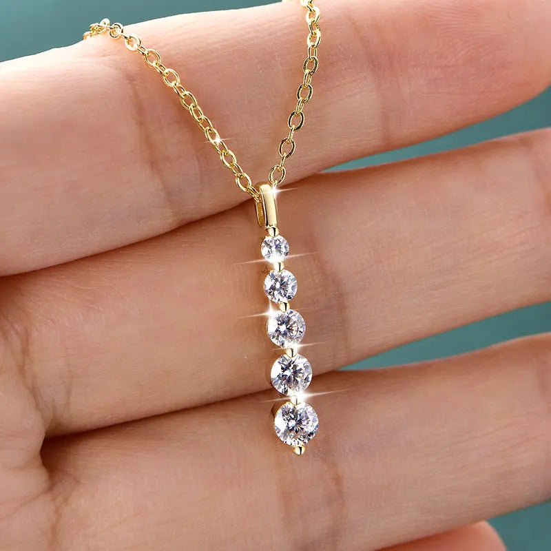 Rrjzz 5-Stone Moissanite Pendant Necklace D Color VVS1 Round Lab Diamond 14k Gold Silver Plated Necklace Jewelry Gifts with GRA