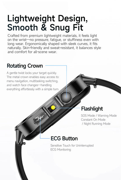 2026 New Body Analysis Health Smart Watch ECG+PPG Uric Acid Blood Pressure Blood Oxygen Clock Call AMOLED Smart Watch Men Women
