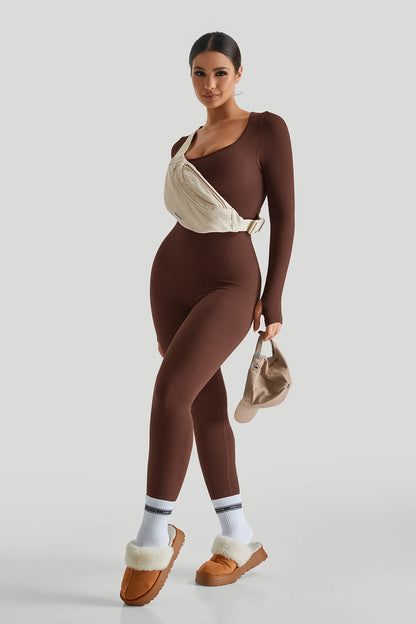 Women Autumn Winter Long Sleeve Jumpsuits Bodycon Slim Fit Streetwear Overall One Piece Bodysuits Outfit Yoga Jumpsuit Women