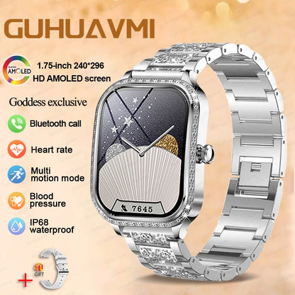New Fashion Women's Smart Watch Heart Rate 1.75 Inch 240*296 HD Screen Diamond Watch Bluetooth Call Waterproof SmartWatch Ladies