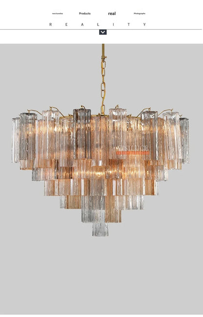 Round Murano Glass Ceiling Chandelier For Dining Living Room Bedroom Foyer Amber Glass Crystal Tube Hanging Chandelier Lights