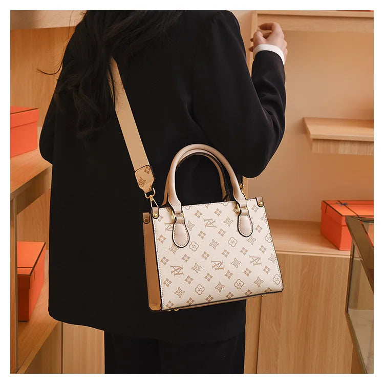 Elegant Retro Women's Tote Bag Single Shoulder Crossbody Bag Floral Print Ladies Handbag Luxury Texture Commuter Messenger Bag