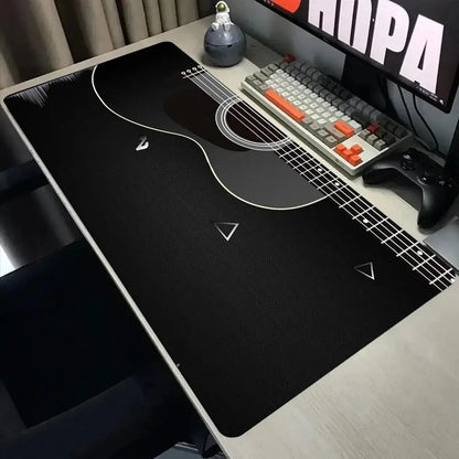 Minimalist Guitar Outline Large Gaming Mouse Pad Non-Slip Rubber Base Black Cool Extended Mouse Mat Music Theme PC Desk Mousepad