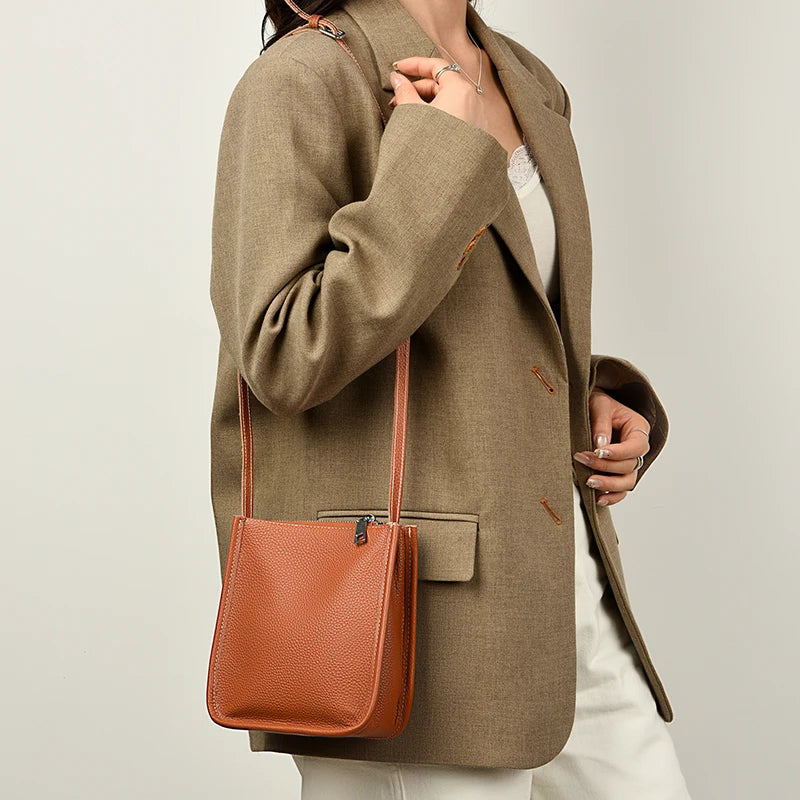 High Quality Genuine Leather Crossbody Bag for Women Vintage Cowhide Leather Shoulder Bag Small Luxury Designer Satchel Handbags