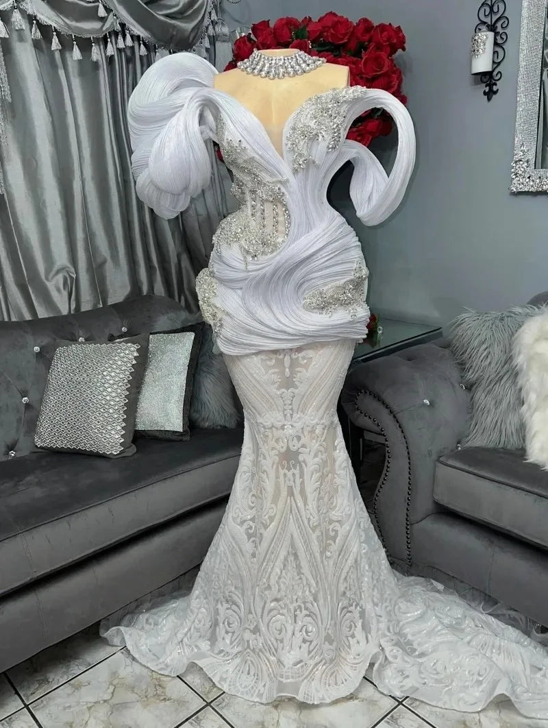 Lace Long Prom Dresses For Black Girls Mermaid Sparkly Beaded American African Evening Gowns Birthday Party Robe Customized