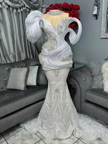 Lace Long Prom Dresses For Black Girls Mermaid Sparkly Beaded American African Evening Gowns Birthday Party Robe Customized
