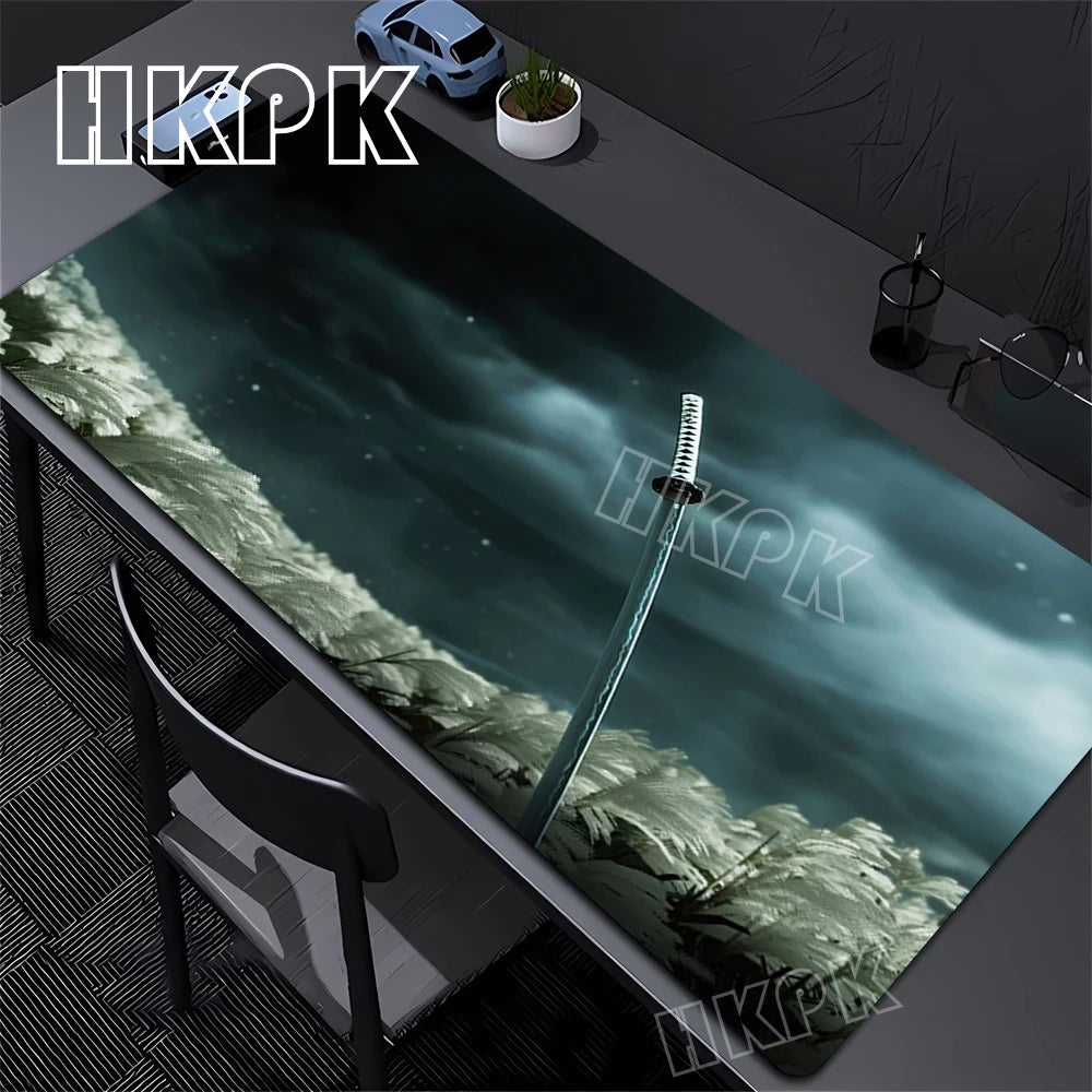 Large Computer Gamer Table Mat Ghost of Tsushima Samurai  Mouse Pad Laptop Desk Mats PC Mousepad Non-slip Rubber keyboard Pads