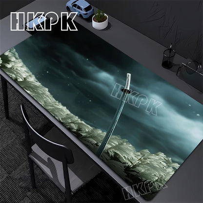 Large Computer Gamer Table Mat Ghost of Tsushima Samurai  Mouse Pad Laptop Desk Mats PC Mousepad Non-slip Rubber keyboard Pads