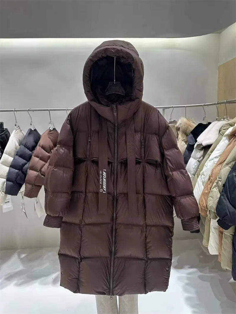 пуховик женский зимний Warm Winter Women Coat Long Jacket Korea Oversized Loose Hooded Coats Female Casual Long Overcoat 다운패딩