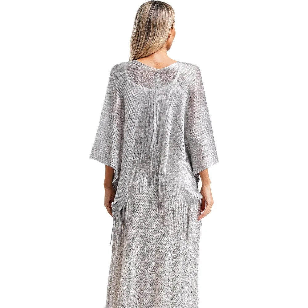 Summer Sun Protection Scarf Gold Silver Tassels Wedding Scarf Elegant Temperament Dresses Shawls for Women