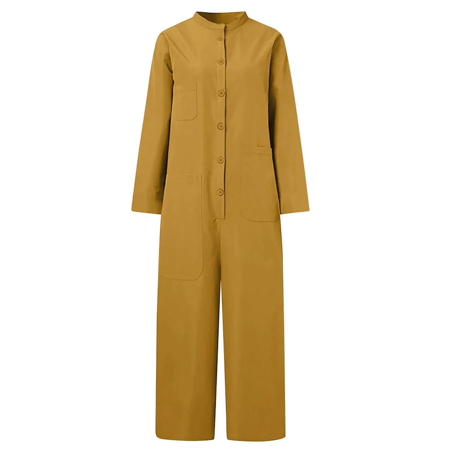 Women Jumpsuit 2024 Female Oversized Romper Autumn Loose Pockets Overalls Casual Solid Stand Collar Bottom