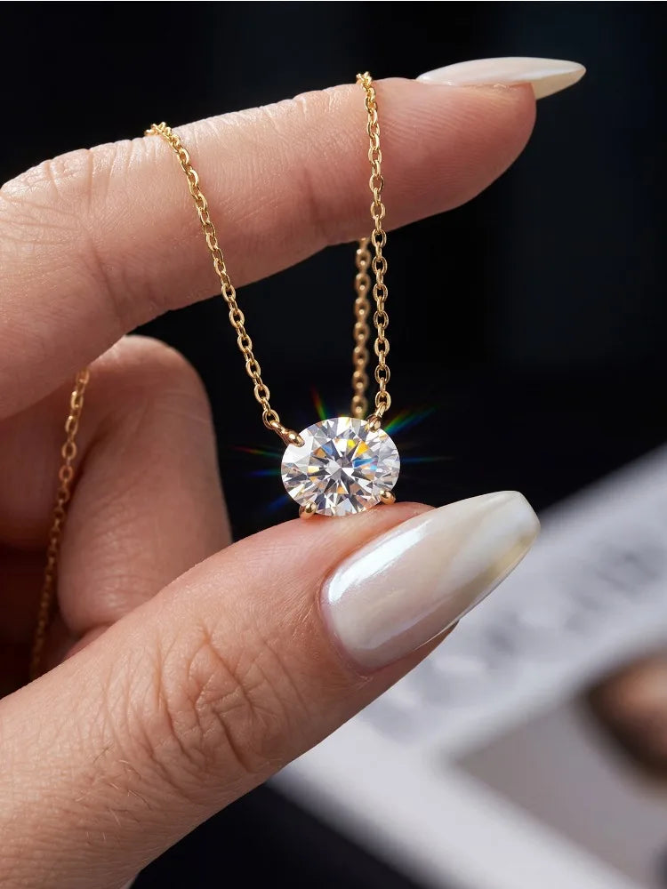 GRA Fashion Real 2CT Oval Moissanite Diamond Necklace For Women 925 Sterling Silver Engagement Party High Quality Fine Jewelry