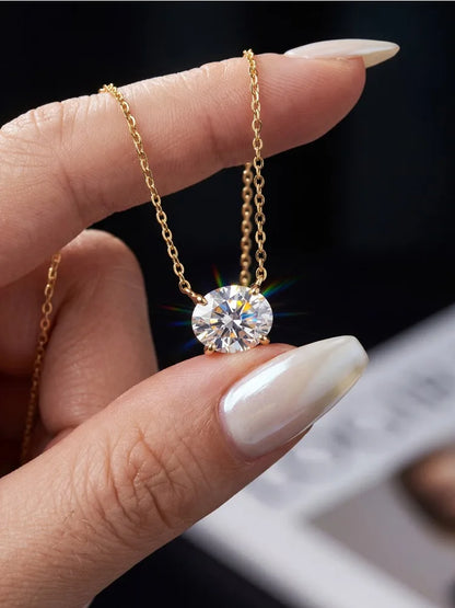 GRA Fashion Real 2CT Oval Moissanite Diamond Necklace For Women 925 Sterling Silver Engagement Party High Quality Fine Jewelry