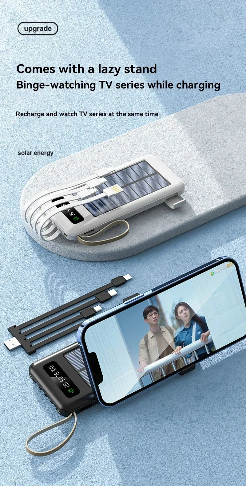 VIVO 200000mAh Solar Power Bank Large Capacity Mobile Power Fast Charging Battery Dual USB 4 Cables For iPhone Samsung Huawei