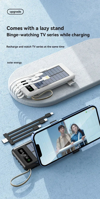 VIVO 200000mAh Solar Power Bank Large Capacity Mobile Power Fast Charging Battery Dual USB 4 Cables For iPhone Samsung Huawei