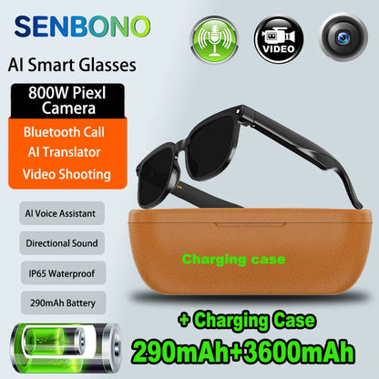 SENBONO NEW Smart Glasses with  800W Piexl Camera AI Translator Sunglasses Bluetooth Call Take Video Smart Glasses for Men Women
