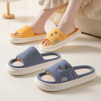 Linen Platform Women's Slippers Home Flats Summer Luxury Designer Woman Shoes New Open-Toe Casual Indoor Slides Non-Slip Unisex