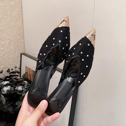 Luxury Rhinestones Mesh Lace Women Pumps Sandals Summer Elegant Pointed Toe 8cm Thin High Heels Mulse Sides  Fashion Party Shoes