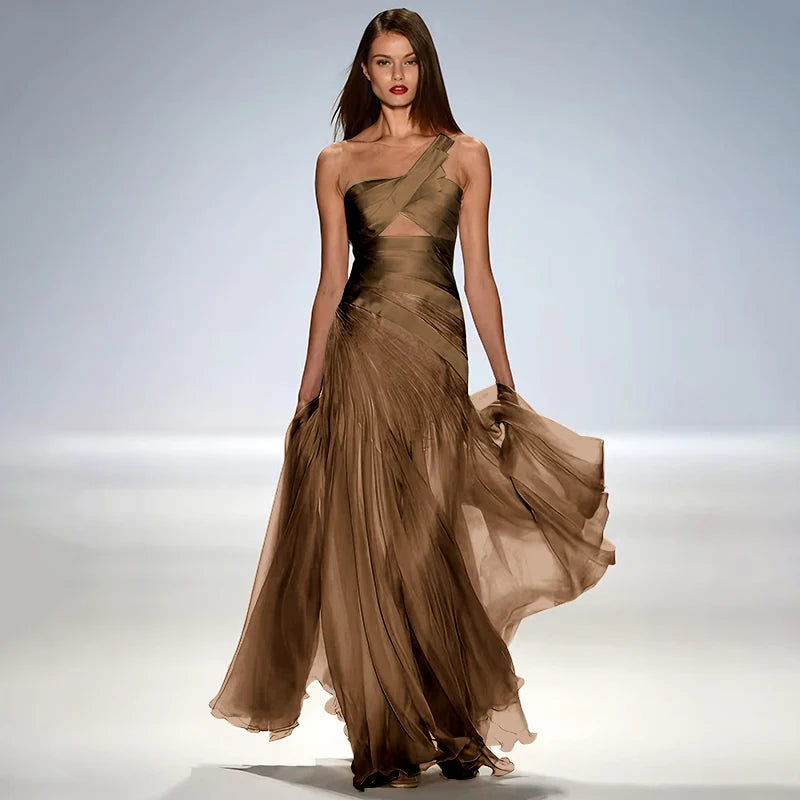 Gorgeous Strapless Sleeveless Elegant Women Prom Gown Floor Length A Line Tullle Backless Evening Dress
