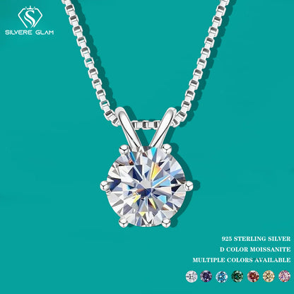 TY 1ct Moissanite Pendant Necklaces S925 Sterling Silver Solitaire Necklace Chains For Women Fine Jewellry Gifts