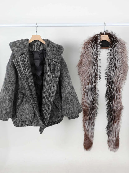 Maomaokong high-end Wool fabric Luxury Women's Big Fox Fur Collar Puffer Jacket Natural Fur down Coat Winter Thickened Warm