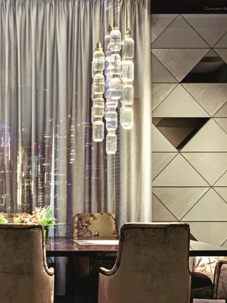 Creative Design Trendy Modern Glass Lamp Modern Home Decor Living Room Pendant Lights LED Foyer Hanging Lamp Long Table Lustre