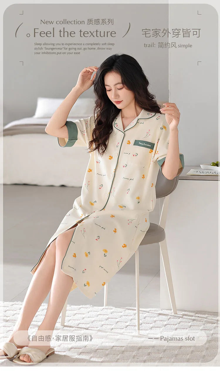 Newest M-5XL Women Short Sleeve Nightdress With Chest Pad Female Knited Cotton Nightwear Sleepdress