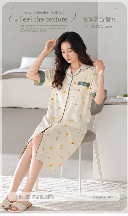 Newest M-5XL Women Short Sleeve Nightdress With Chest Pad Female Knited Cotton Nightwear Sleepdress