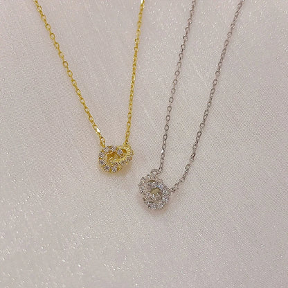 925 Sterling Silver Interlocking Diamond Necklace Light Luxury Double Ring Zircon Pendant Collarbone Chain Simple Jewelry