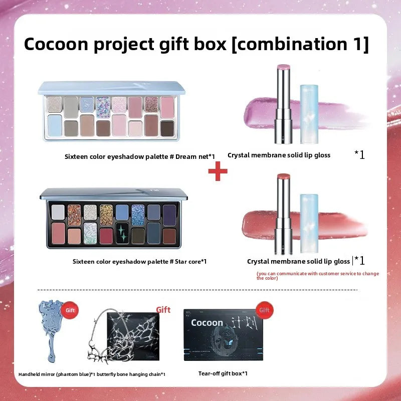 Chéeryep Gift Box Glitter Eye Shadow Palette Makeup Lipstick Moisturize Lip Balm Mirror Set Makeup Kits For Women All in One