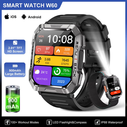 Blackview W60 Waterproof Smart Watch 2.01 inch HD Display 900mAh Large Battery Smartwatch Emergency Lighting Woman Man Watches