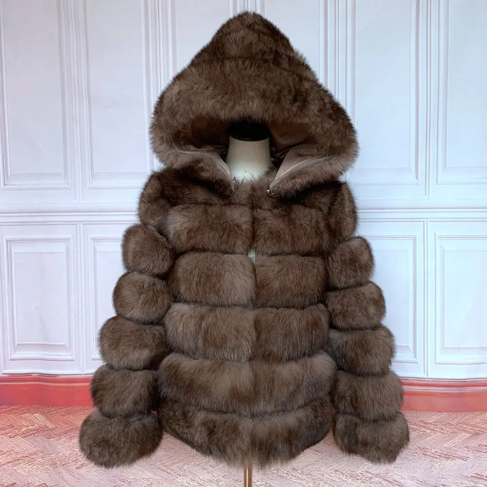 Fur Coat Women's Winter Coats Overcoat Female Fur Jackets For Women Long Sleeves Hood womans Real fur coats Real Fur Clothing